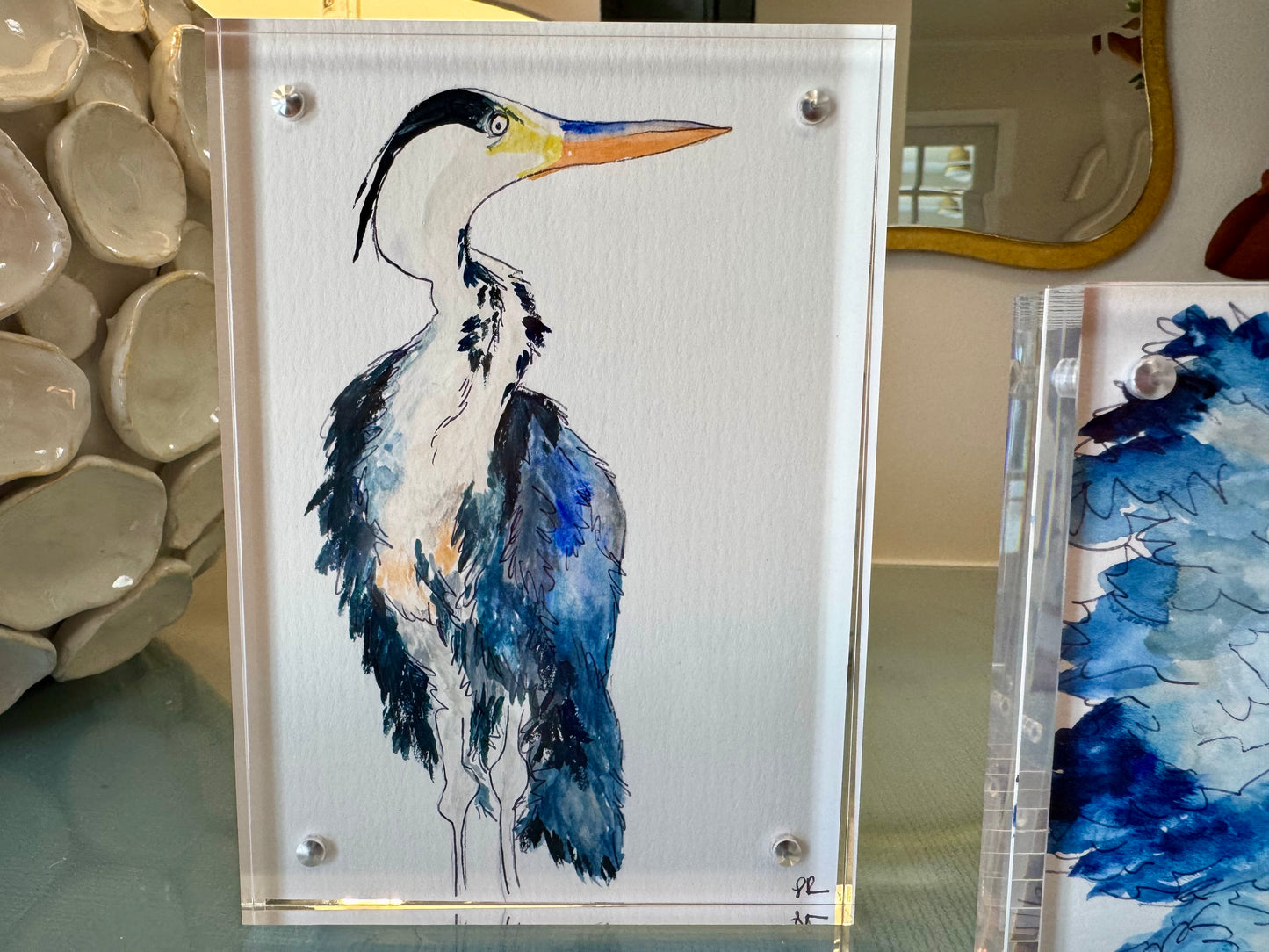 Coastal Heron Pair – Set of Two Original 5x7 Watercolors in Acrylic Frames