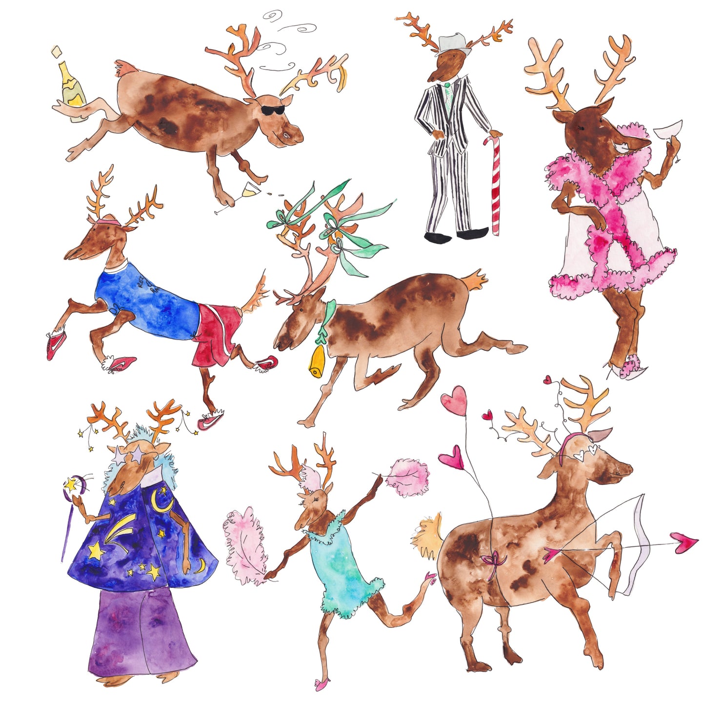Watercolor Reindeer Cocktail Napkins – Set of 10 by Lauren Raker