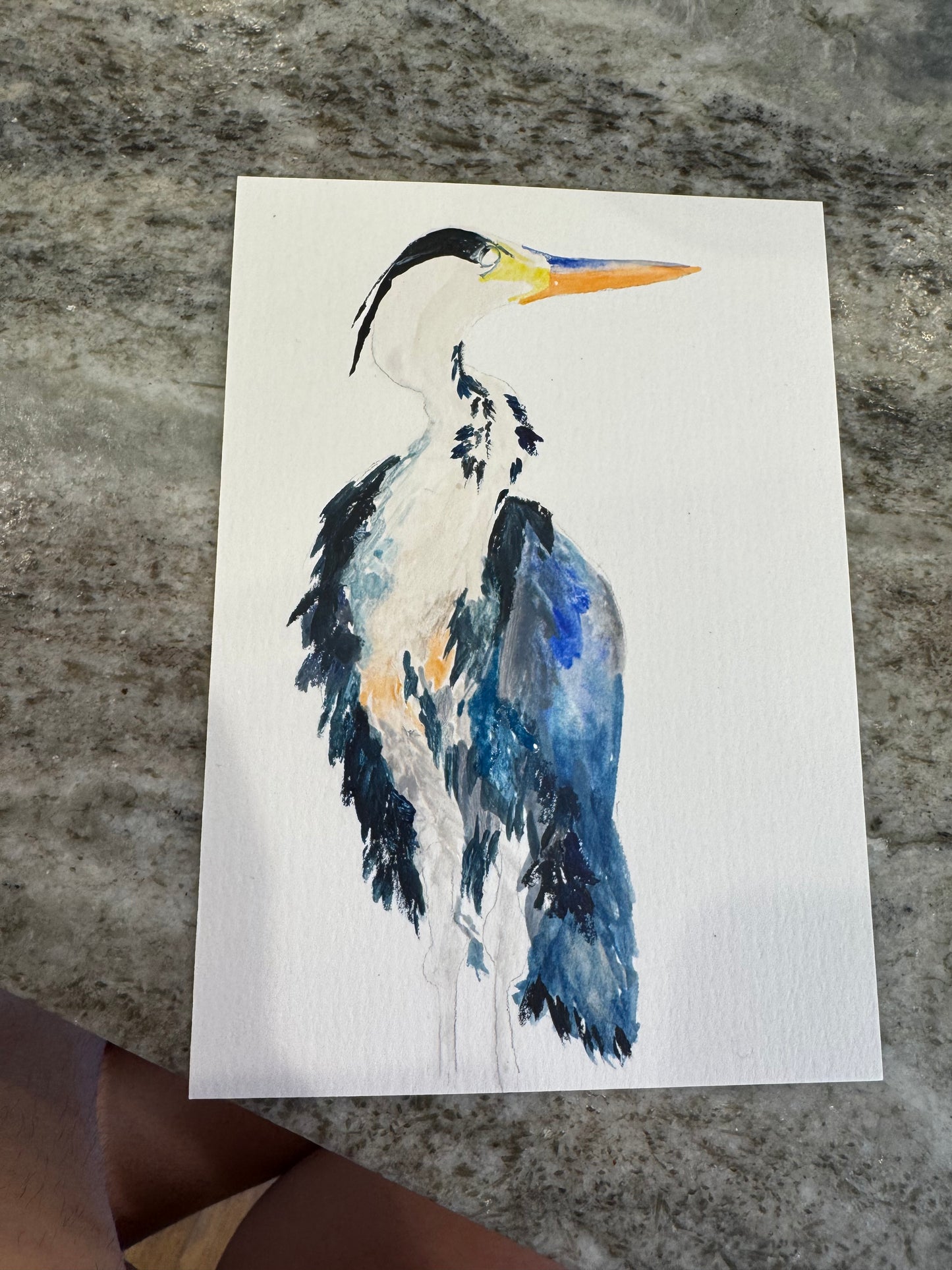 Standing Heron – Original 5x7 Watercolor in Acrylic Frame