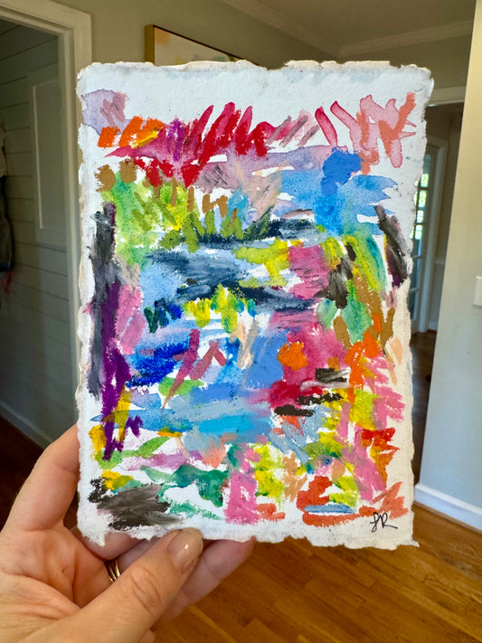 Vivid Rhythm – 5x7 Abstract Watercolor & Oil Pastel on Textured Paper