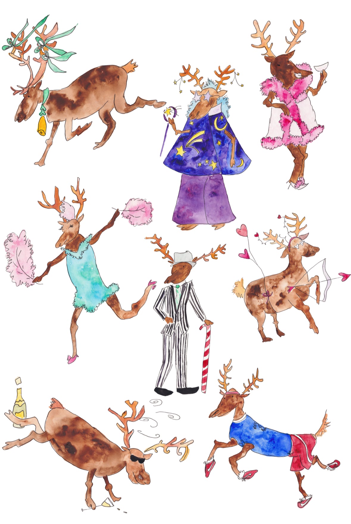 Watercolor Reindeer Wrapping Paper – Whimsical Christmas Gift Wrap by Lauren Raker