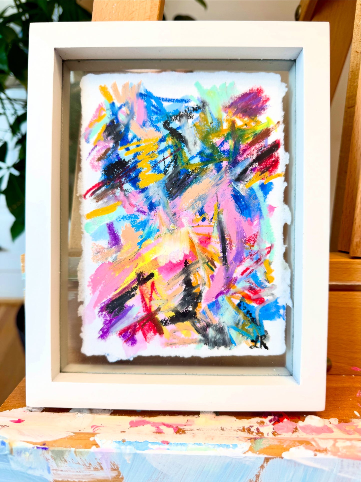 September — Original Watercolor & Oil Pastel Floral, 5″×7″ Unframed
