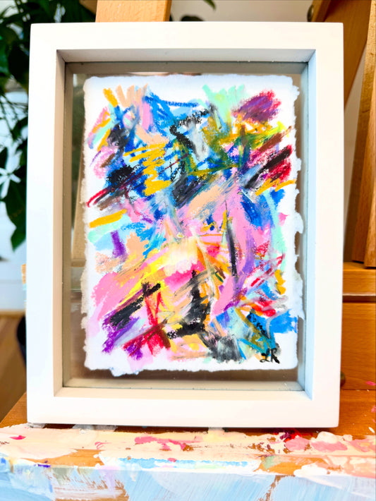 September — Original Watercolor & Oil Pastel Floral, 5″×7″ Unframed