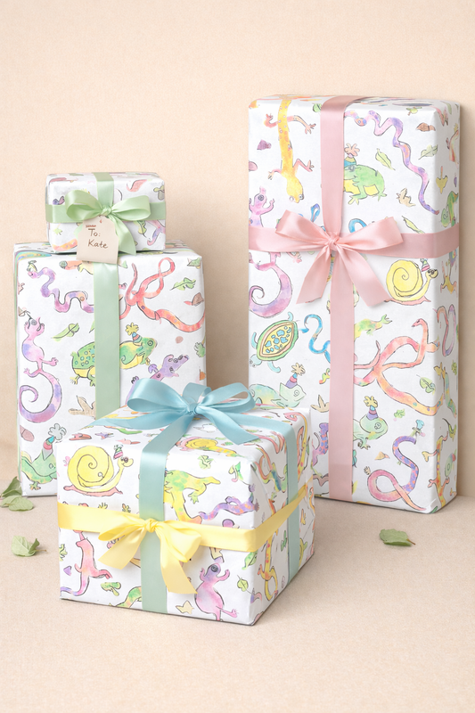 Kids Birthday Party Stationery Bundle – Reptile Gift Wrap, Thank You Cards & Enclosure Cards