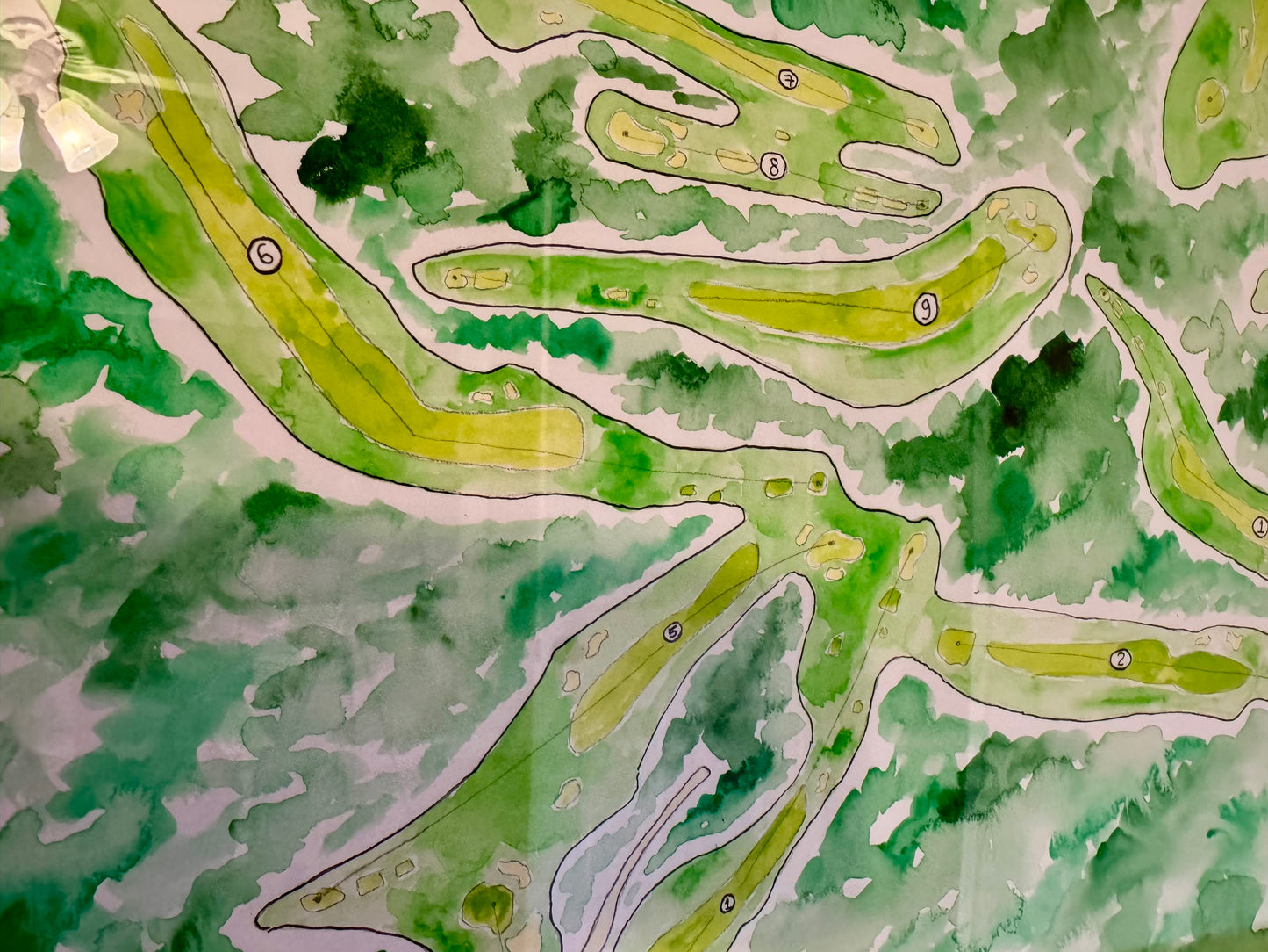Alamance Country Club Golf Map | Original Watercolor Painting | 18x24” White Frame (Exclusive Artwork)
