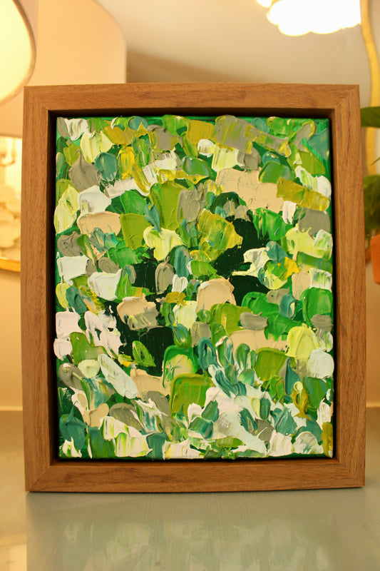 Green Abstract Acrylic Painting on Canvas | 8x10 Framed Original Art | Textured Botanical-Inspired Wall Decor