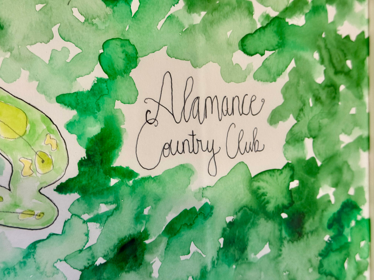 Alamance Country Club Golf Map | Original Watercolor Painting | 18x24” White Frame (Exclusive Artwork)