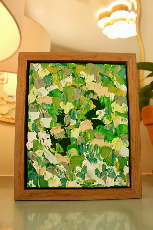 Green Abstract Acrylic Painting on Canvas | 8x10 Framed Original Art | Textured Botanical-Inspired Wall Decor