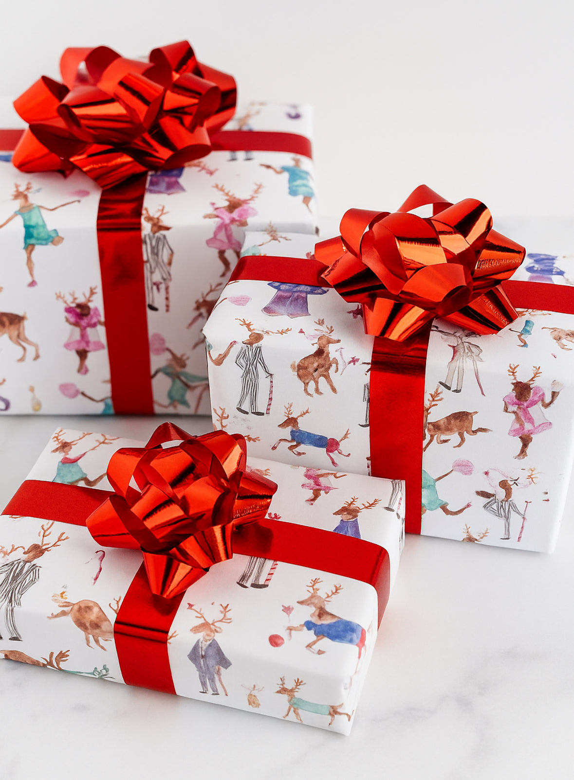 Watercolor Reindeer Wrapping Paper – Whimsical Christmas Gift Wrap by Lauren Raker
