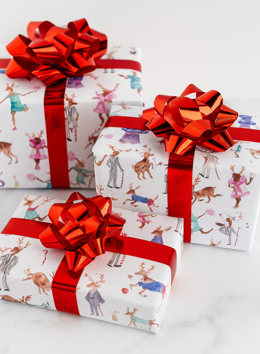 Watercolor Reindeer Wrapping Paper – Whimsical Christmas Gift Wrap by Lauren Raker