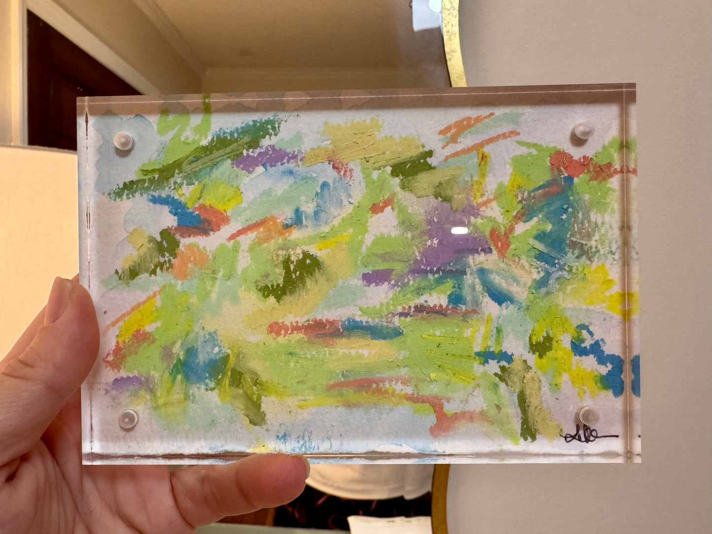 Framed 4x6 Abstract Watercolor & Oil Pastel | Calming Original Small Painting | Soft Modern Wall Art