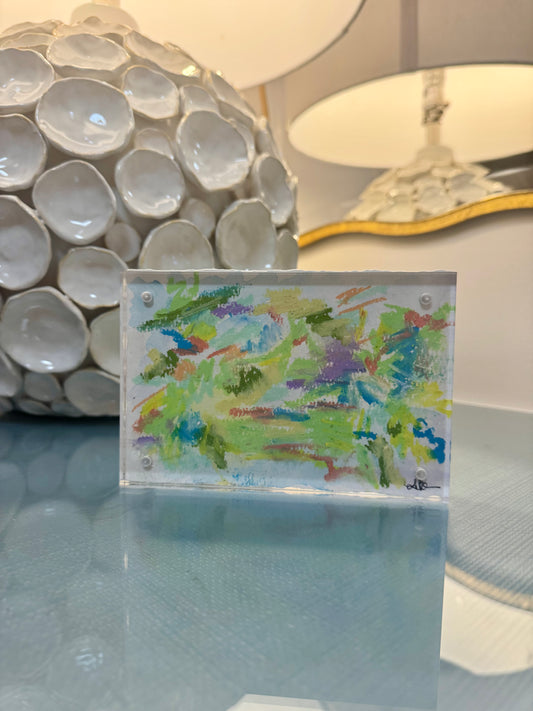 Framed 4x6 Abstract Watercolor & Oil Pastel | Calming Original Small Painting | Soft Modern Wall Art