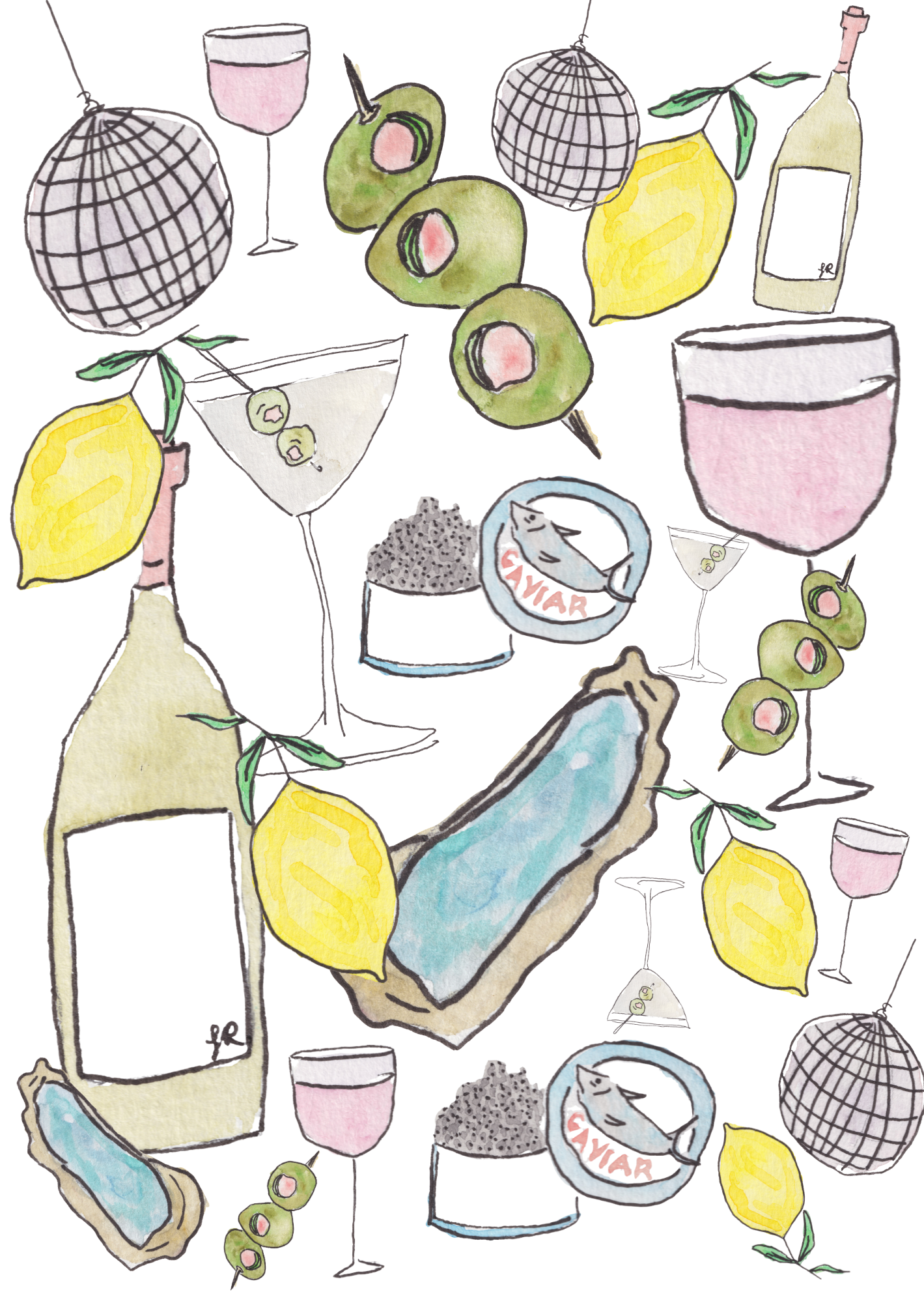 Girl Dinner Gift Wrap – Hand-Drawn Watercolor Pattern