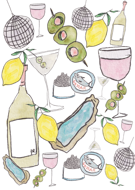 Girl Dinner Gift Wrap – Hand-Drawn Watercolor Pattern