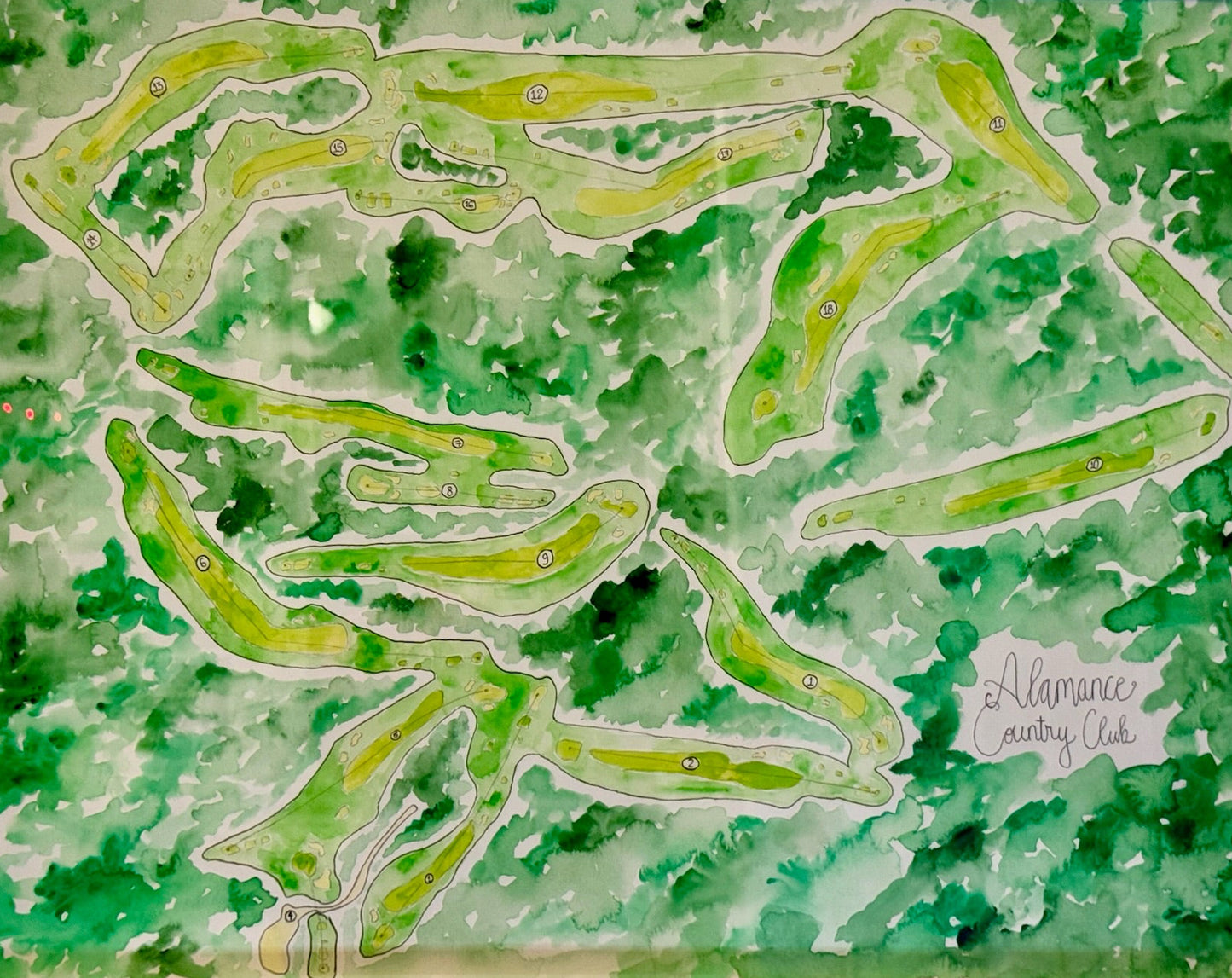 Custom Watercolor Golf Course Map