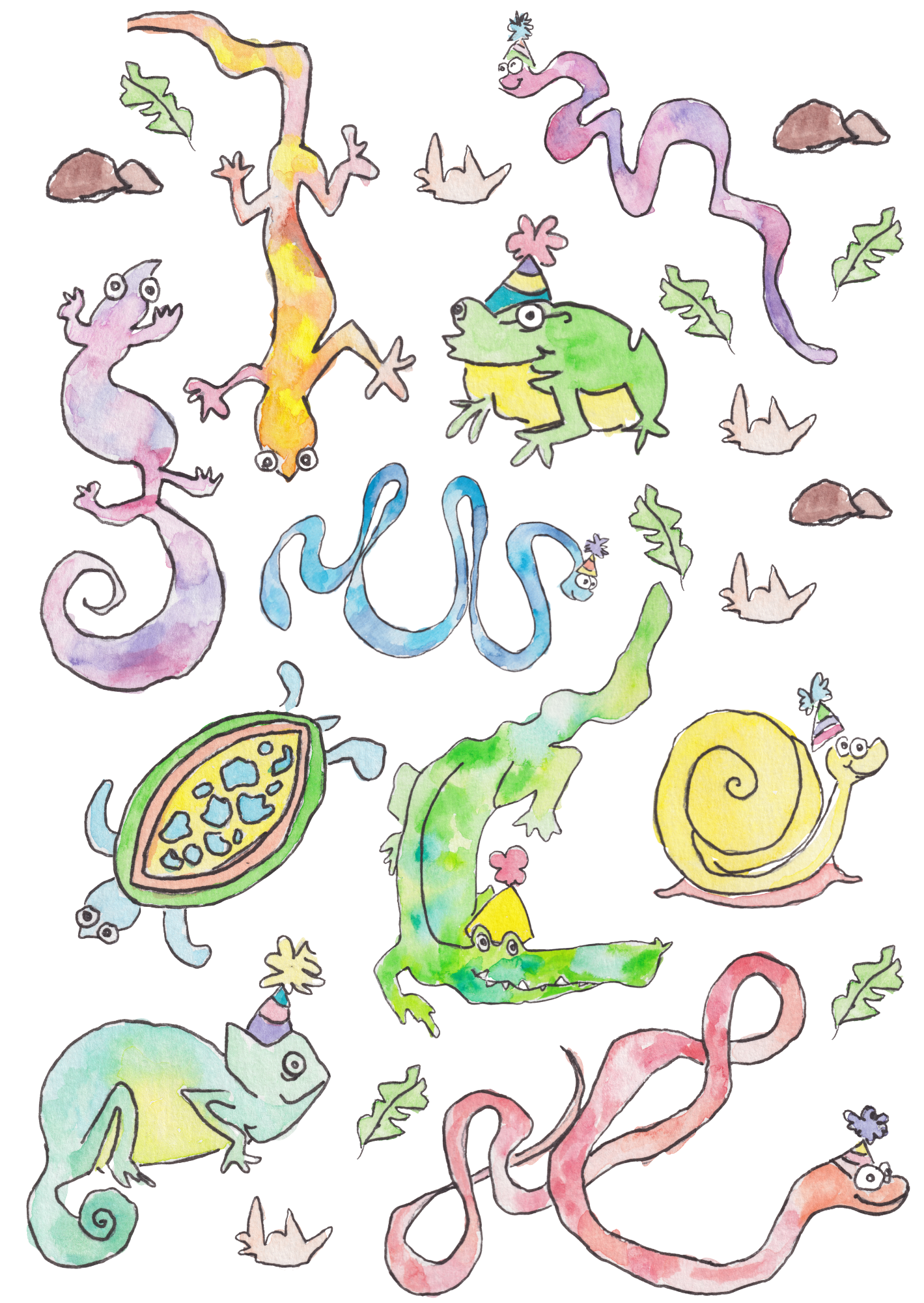 Kids Birthday Party Gift Wrap – Whimsical Reptile Wrapping Paper (Set of 4 Sheets)