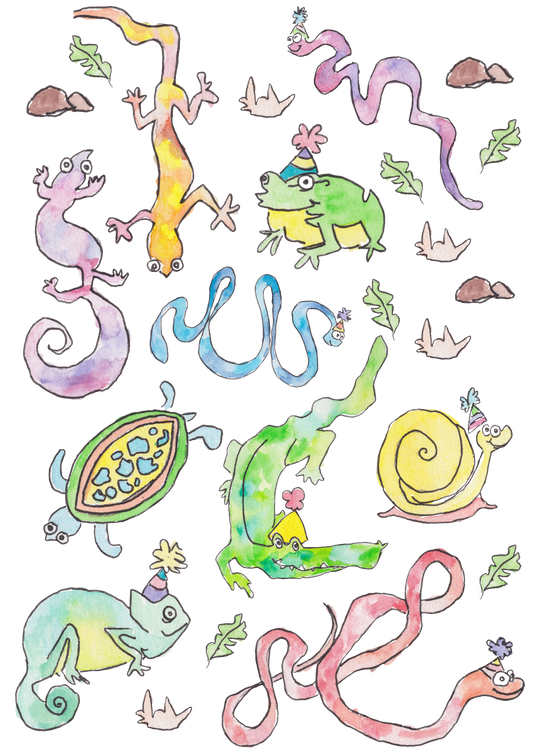 Kids Birthday Party Stationery Bundle – Reptile Gift Wrap, Thank You Cards & Enclosure Cards